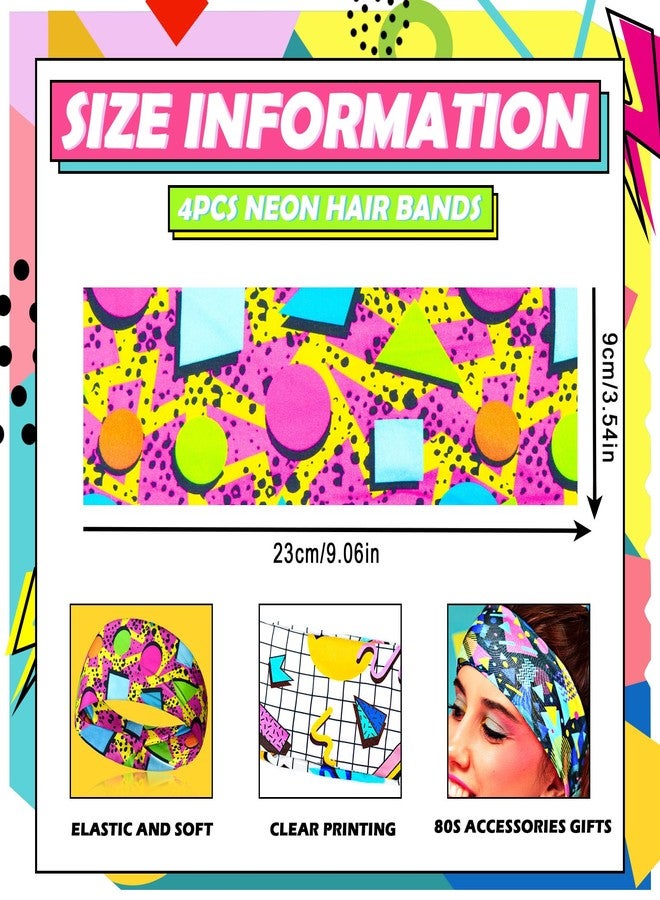 yfstyle 80s 90s Headbands 80s 90s Accessories for Glow Party Retro Print Travel Party Sweatbands Yoga Running Fitness Hair Bands 4Pcs - Image 2
